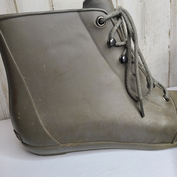 Loeffler Randall Grey Lace Up Rubber Rain Boots Preowned Size 10 Ladies - Picture 4 of 16